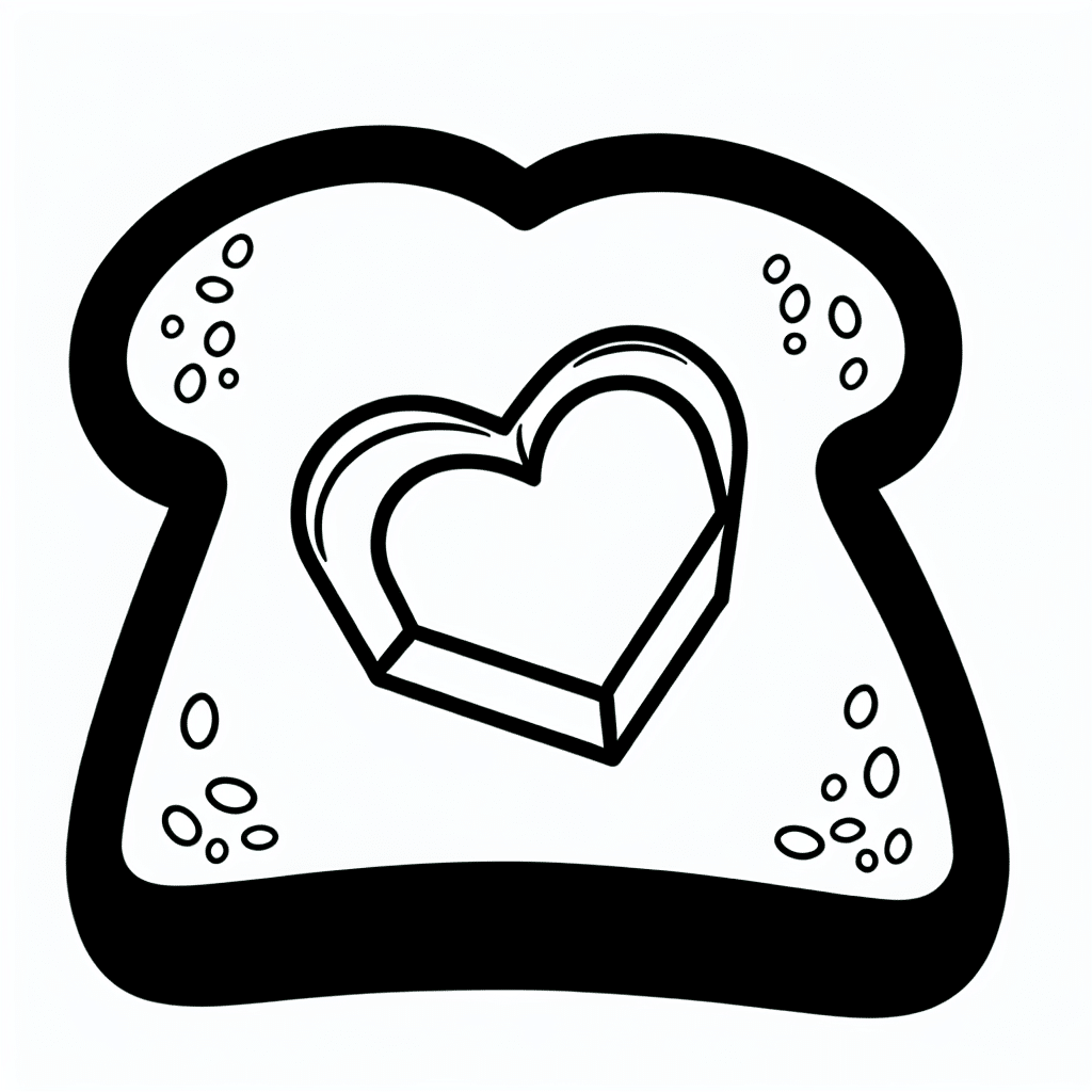 Cartoon-style drawing of a toast slice with a heart-shaped pat of butter.