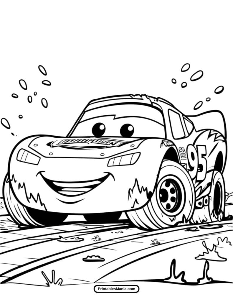 fun race car coloring page of lightning mcqueen