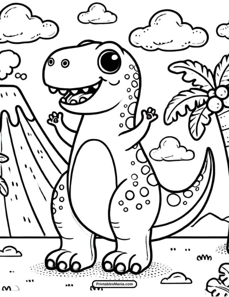 friendly cartoon t-rex coloring page