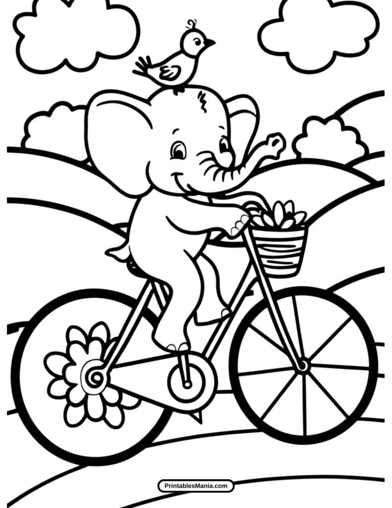 cute baby elephant coloring page for kids to enjoy