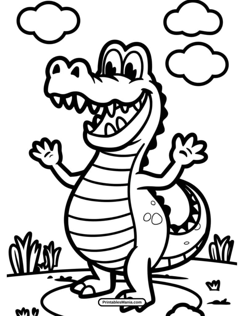 cartoon crocodile coloring page for kids to print