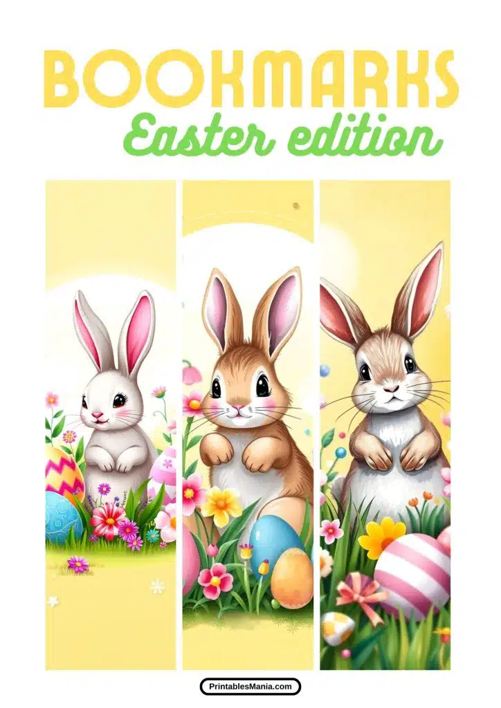 free easter bookmarks printable with cute bunny and egg designs