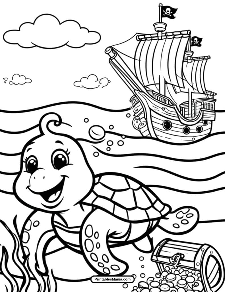 cute sea turtle coloring page for kids