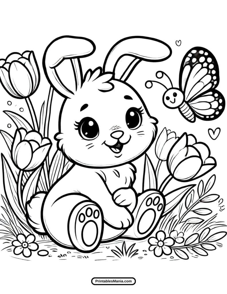 cute spring flowers coloring page for kids