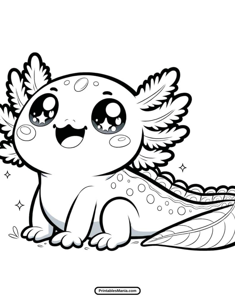 cute axolotl coloring page for kids and adults