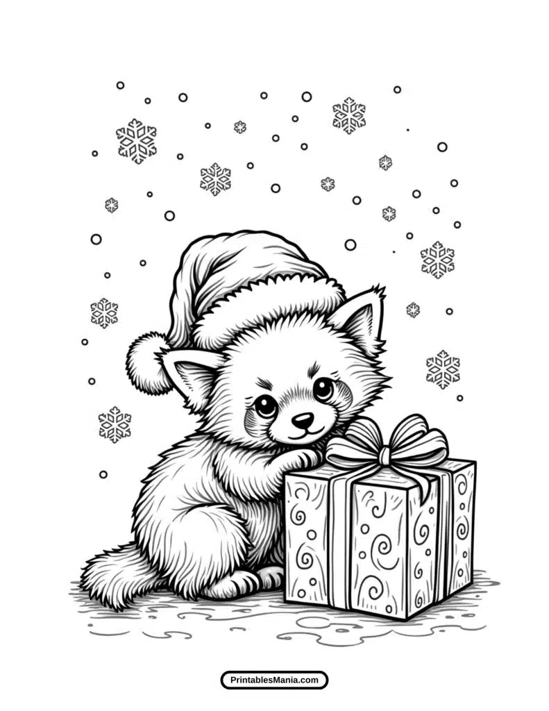 christmas red panda coloring page