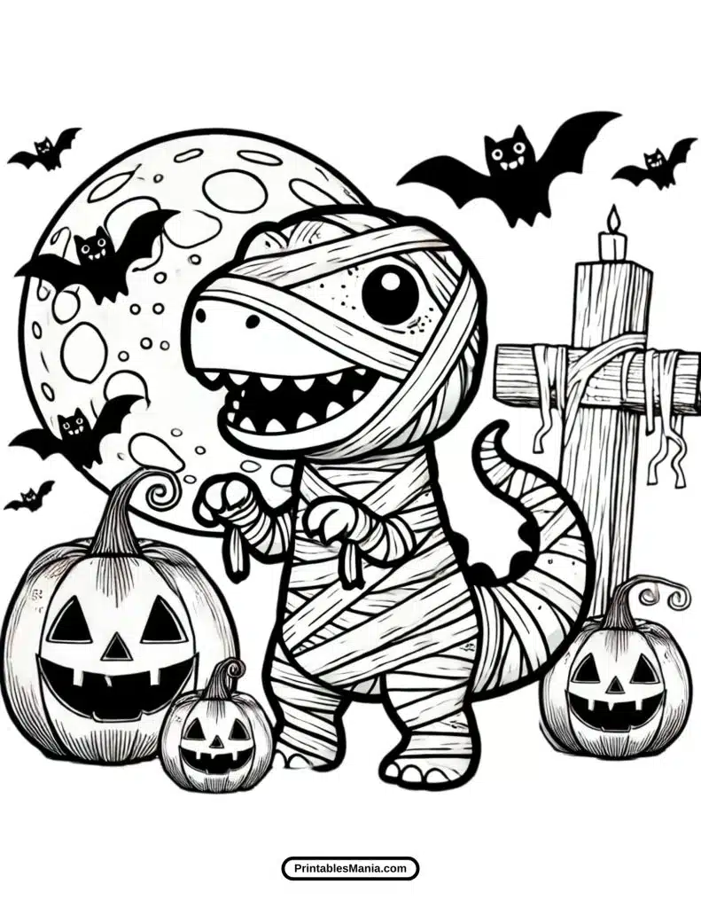 halloween dinosaur mummy coloring page