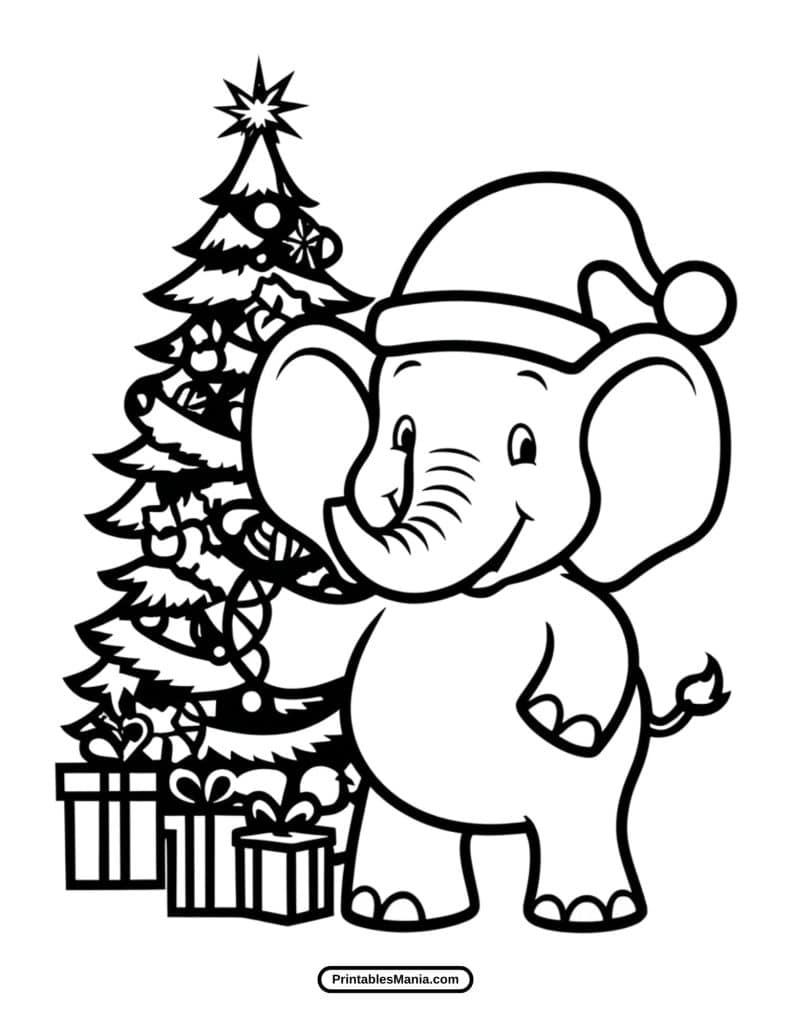 chrismas elephant coloring page