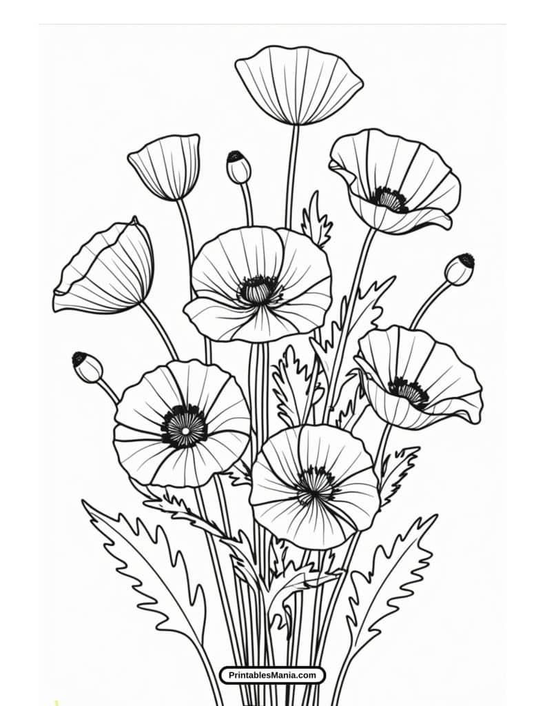 poppy flower coloring sheet for nature enthusiasts