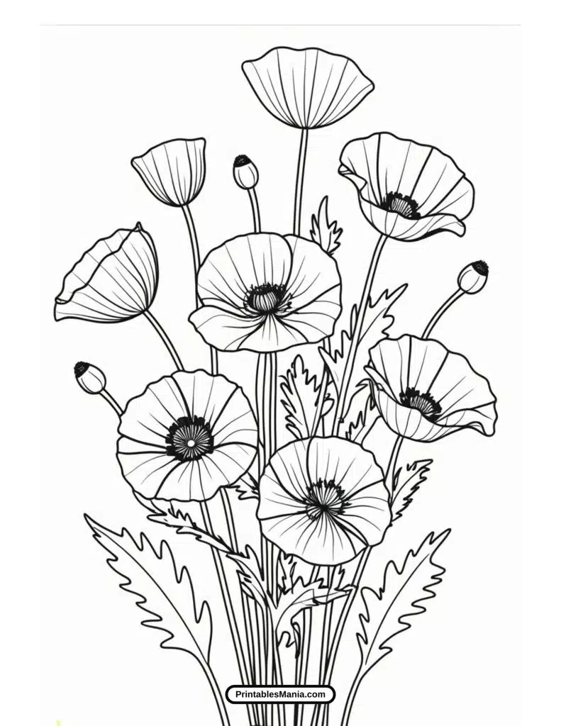 poppy flower coloring sheet for nature enthusiasts