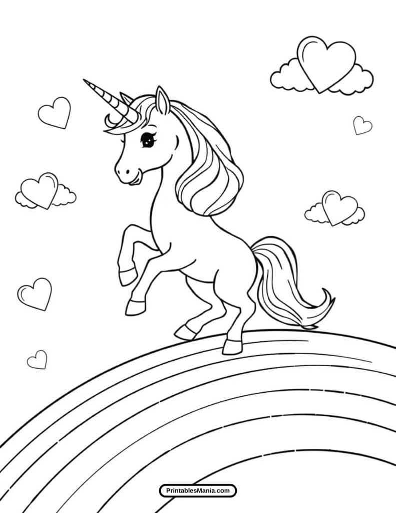 free printable unicorn and rainbow coloring sheet