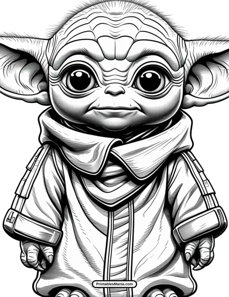 baby yoda in a robe printable coloring page