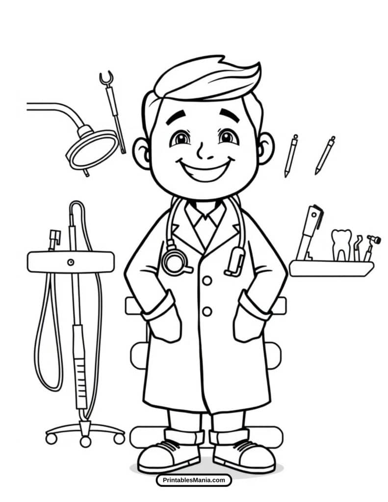 happy dentist visit coloring sheet for preschoolers