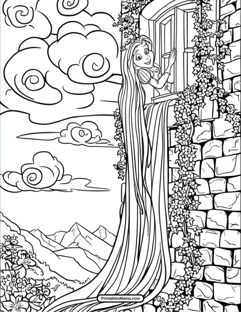 rapunzel castle tower coloring page