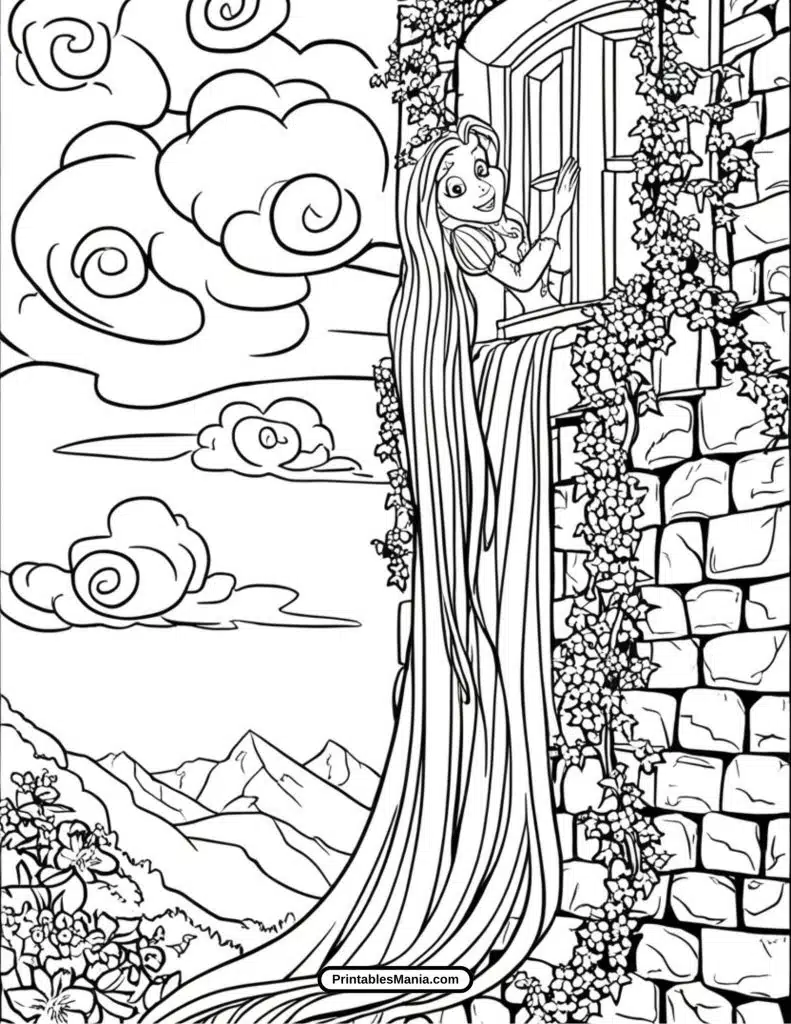 rapunzel castle tower coloring page