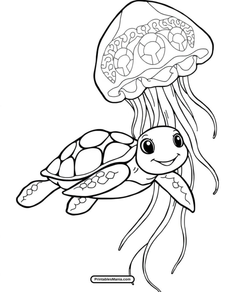 adorable sea turtle cartoon character to color