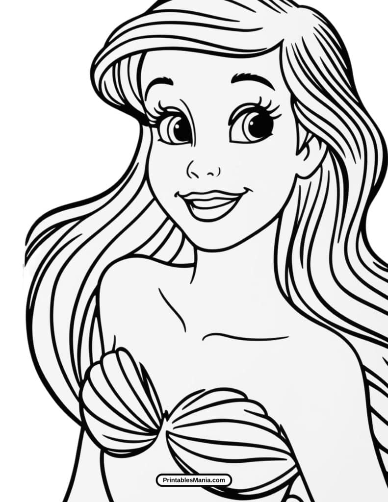 ariel in a seashell coloring page inviting imaginative designs