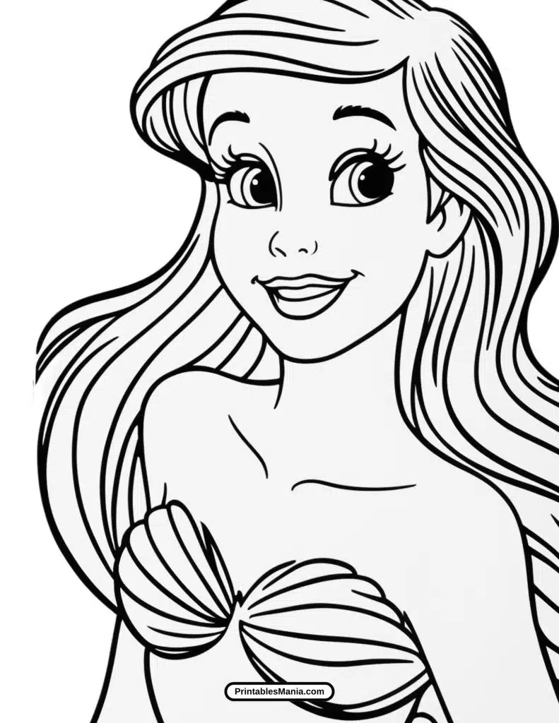 ariel in a seashell coloring page inviting imaginative designs