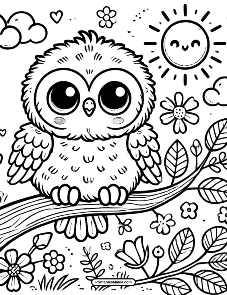 birds sitting on tree branches in spring coloring sheet
