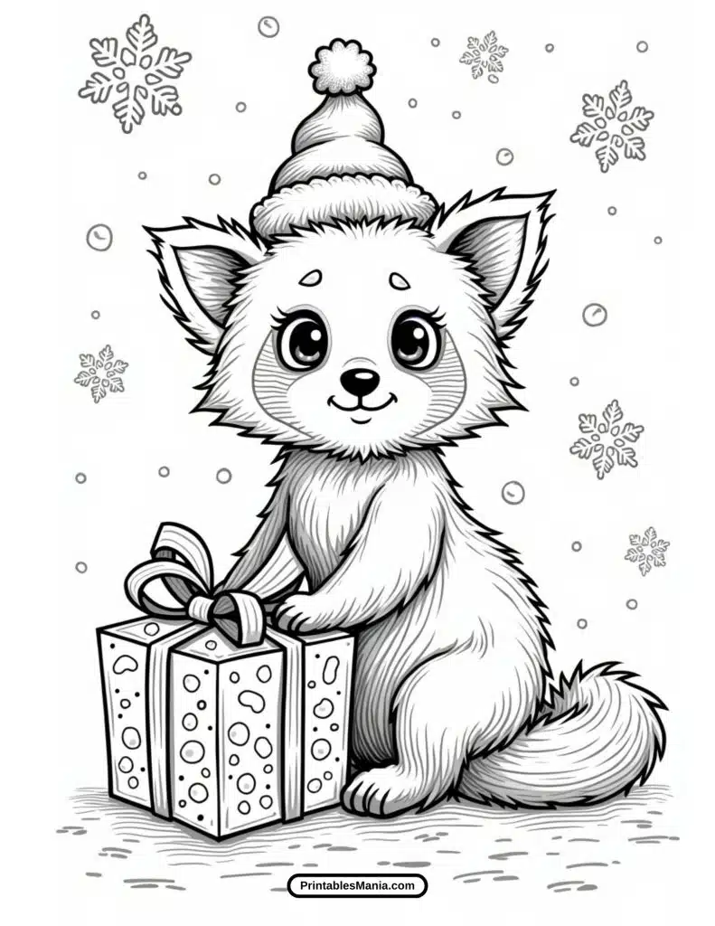 holiday red panda coloring page