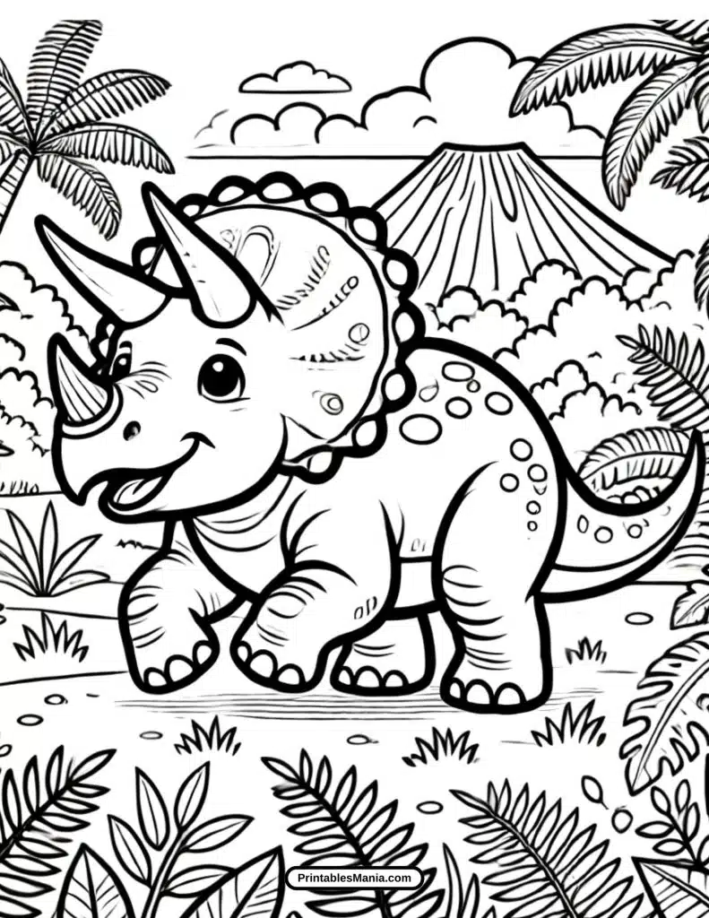 happy triceratops coloring page