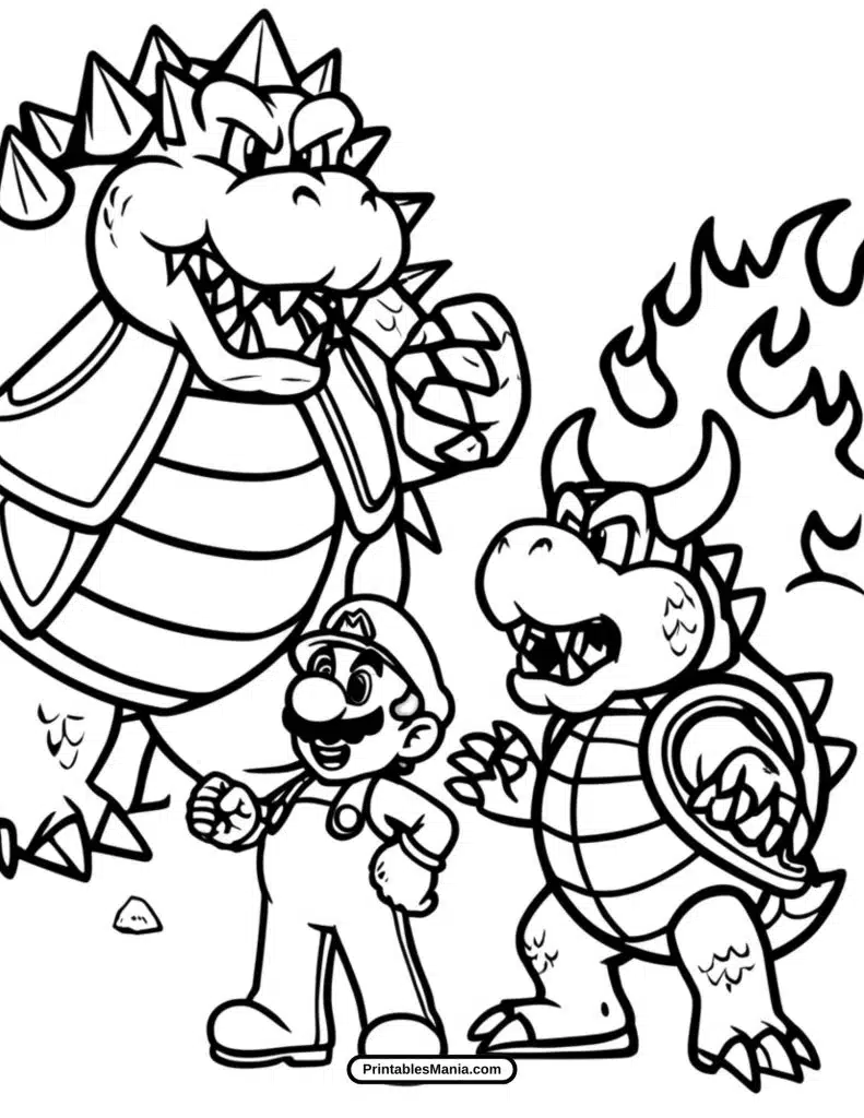 simple mario coloring page with cartoon style