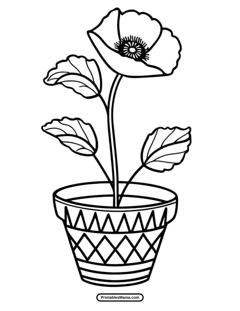 poppy flower coloring page with springtime blooms