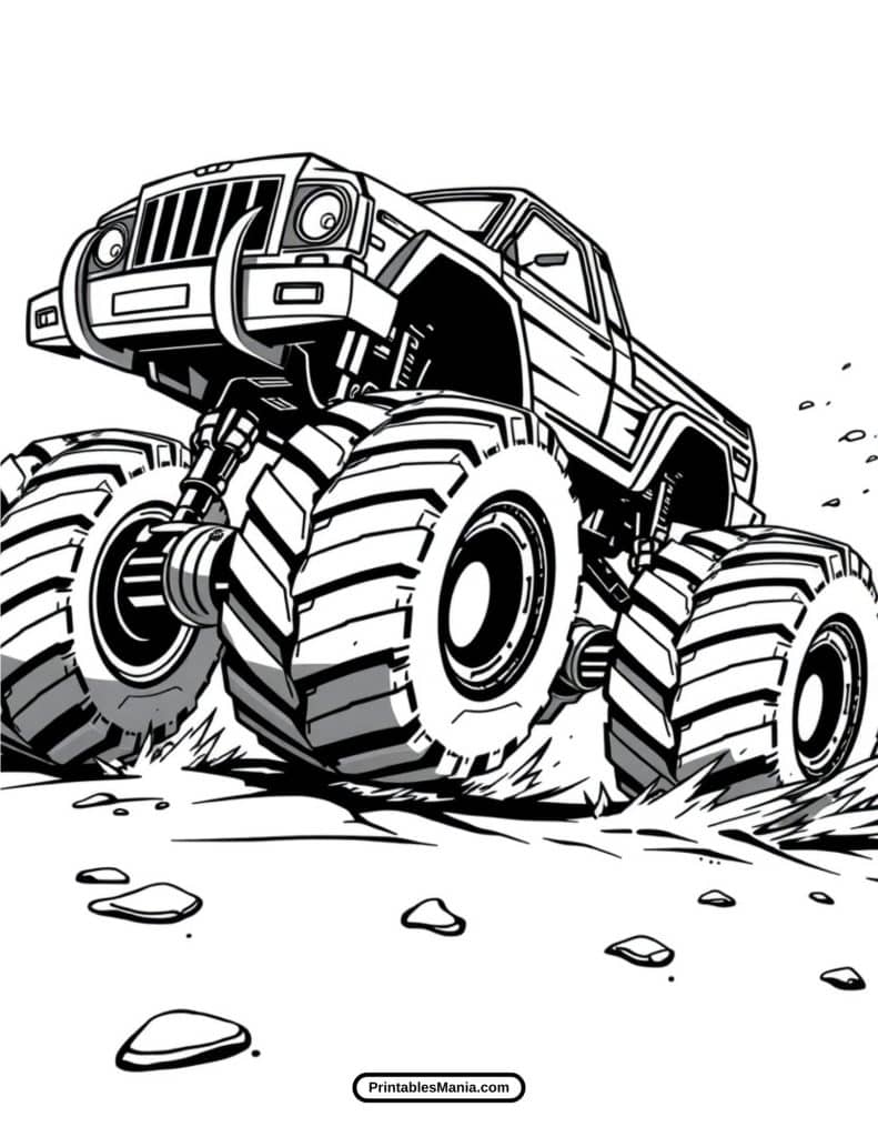 monster truck racing coloring page