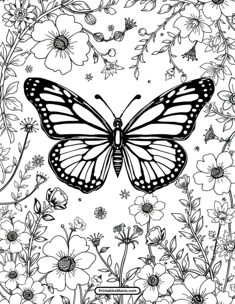 whimsical butterfly drawing for coloring