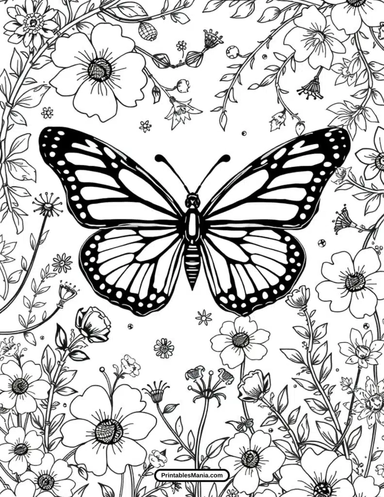 whimsical butterfly drawing for coloring