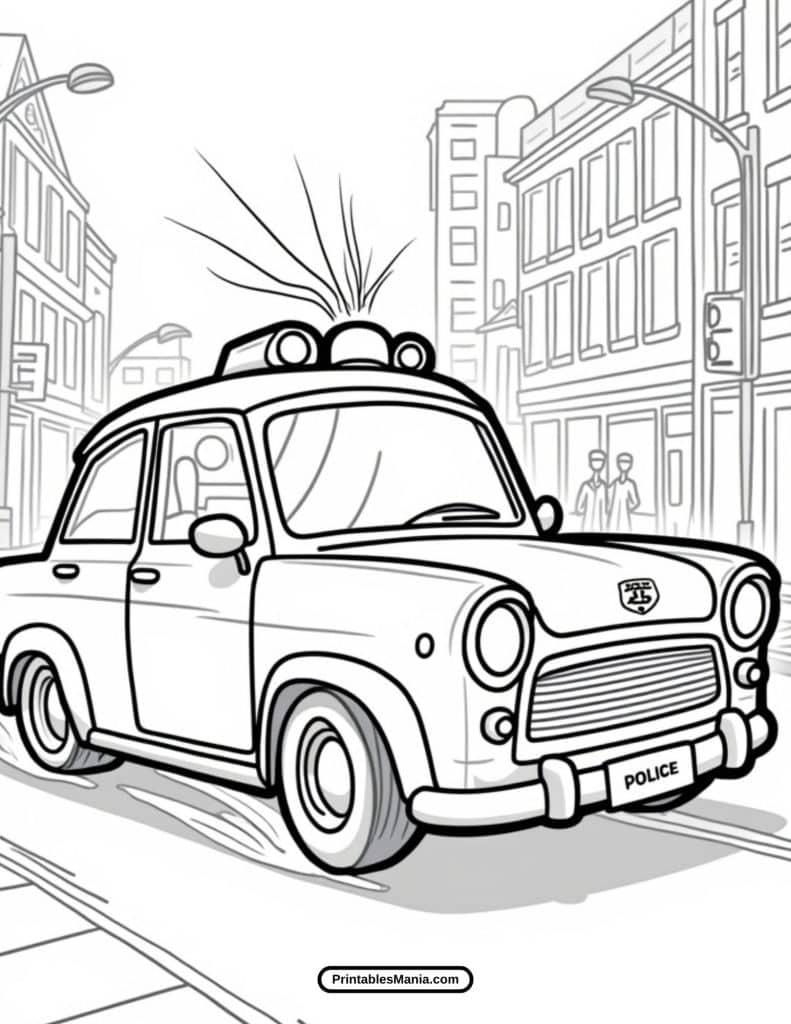 police car lights coloring page showing bright flashing sirens