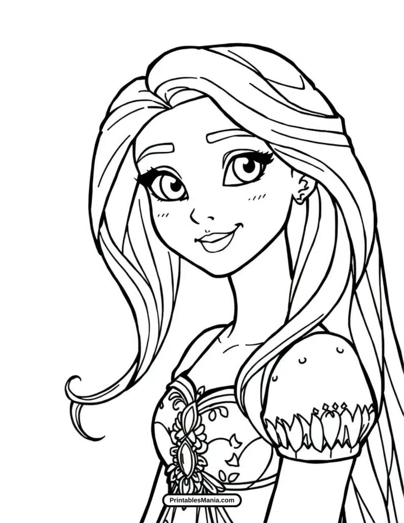 easy disney princess rapunzel coloring page