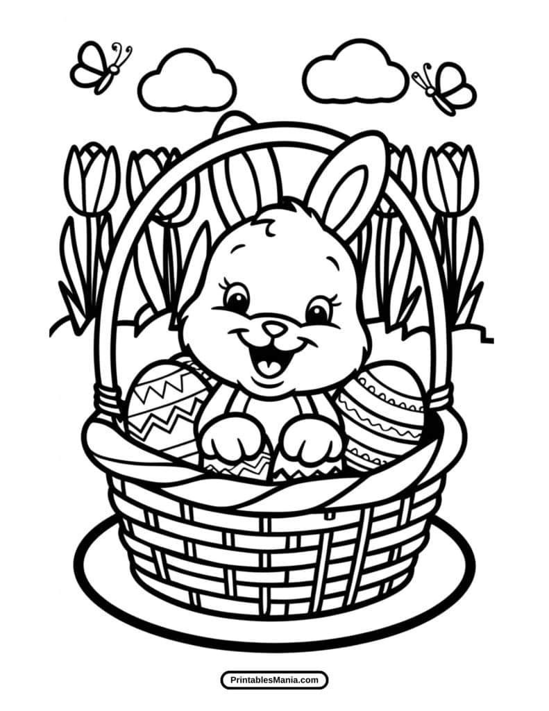 happy easter bunny and flowers printable