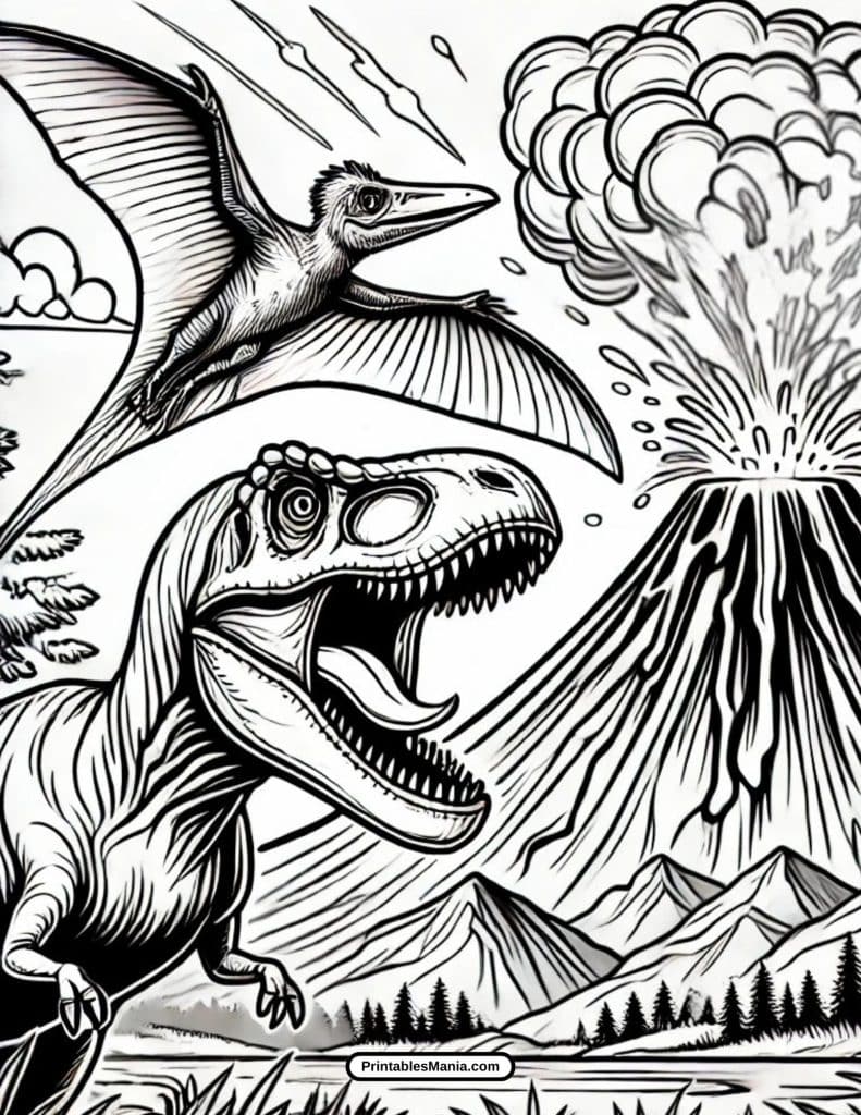 t-rex and a pterodactyl coloring page free