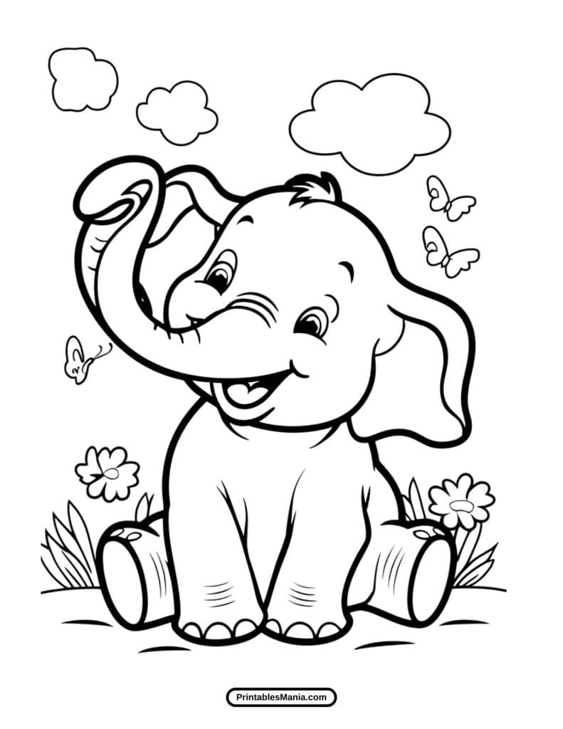 elephant sitting with a teddy bear coloring page