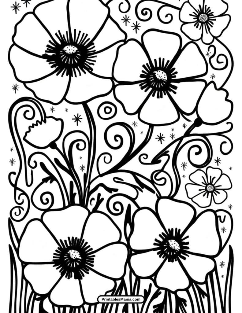 printable poppy mandala coloring sheet for adults