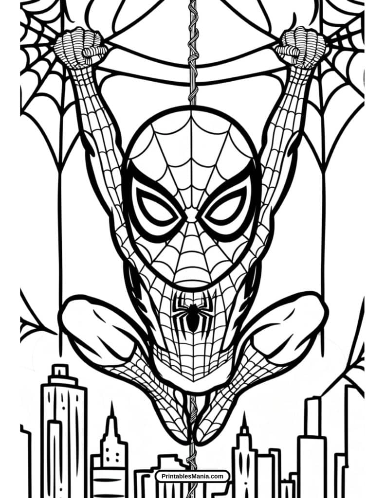 detailed spiderman costume design coloring page