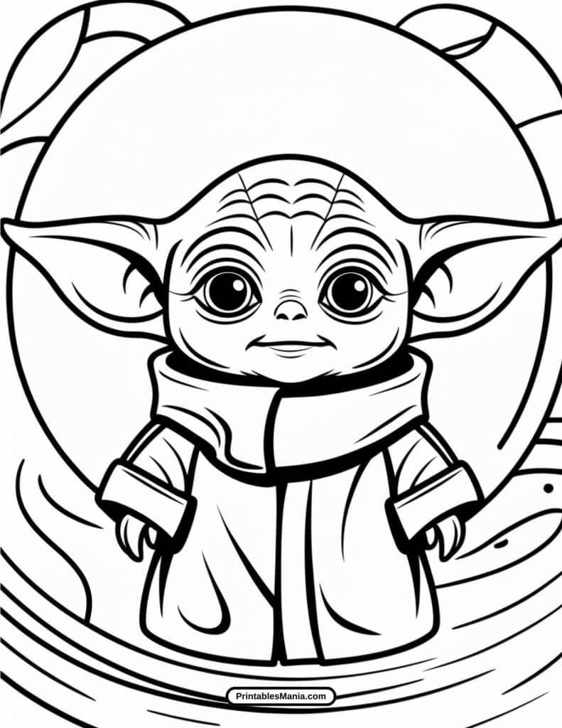 baby yoda in a spaceship coloring page