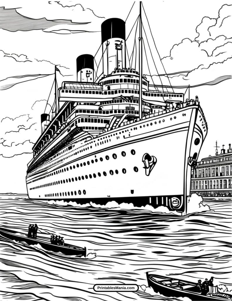 titanic black and white outline for coloring