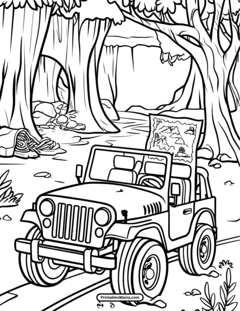 relaxing jeep scene for coloring fun