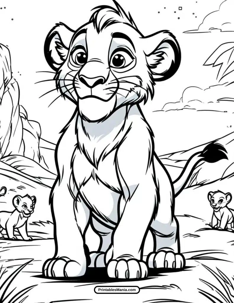 savanna landscape with animals coloring page