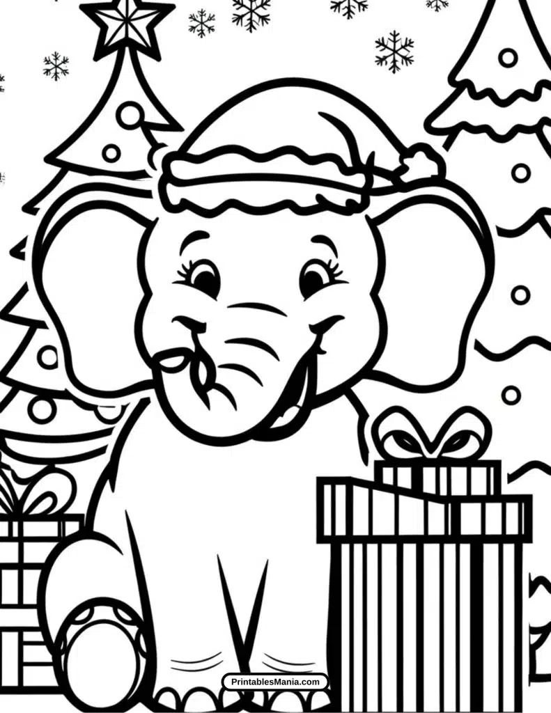 new years elephant with crismas tree