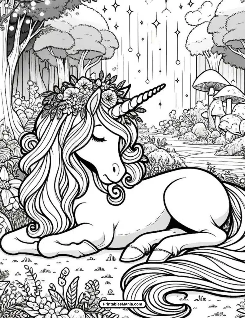 detailed unicorn with swirling patterns coloring sheet