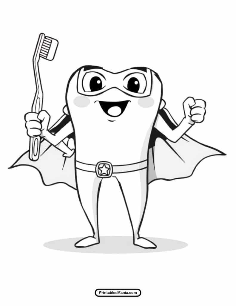 funny tooth character coloring page for kids