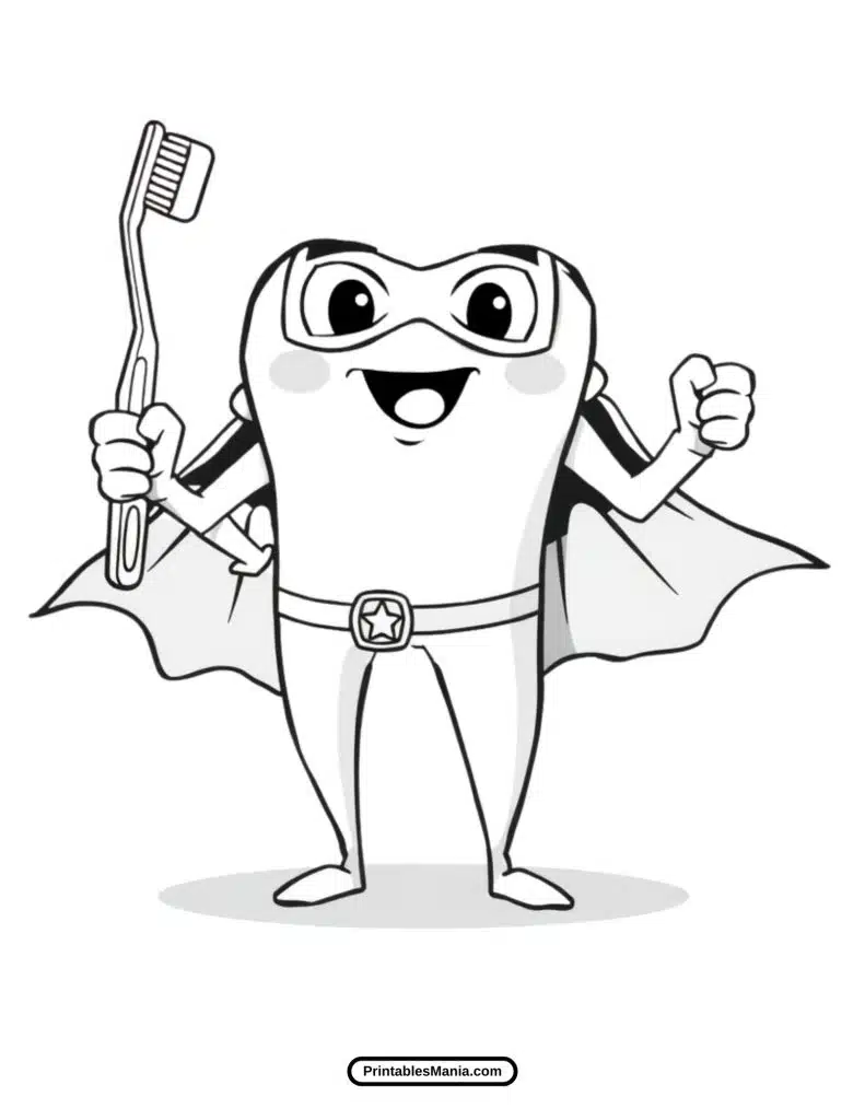 funny tooth character coloring page for kids