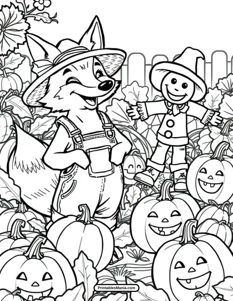 happy fox coloring sheet with a joyful expression