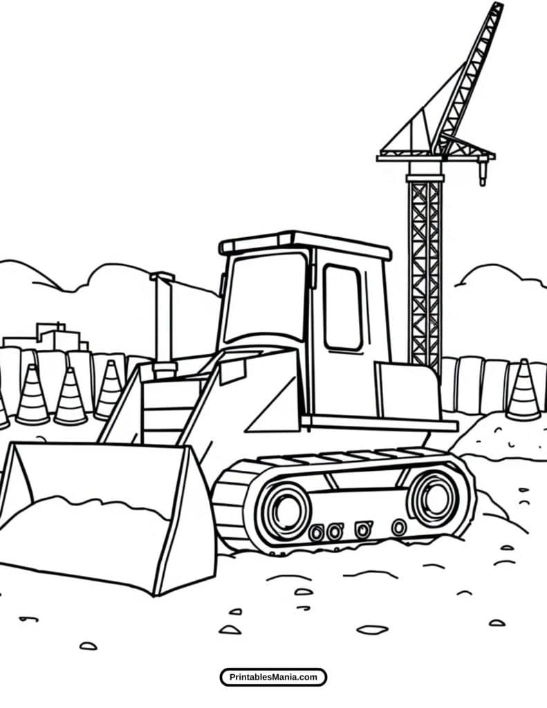 kids’ bulldozer coloring sheet with bold and easy lines