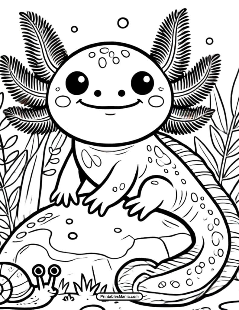 smiling axolotl with a magical underwater scene