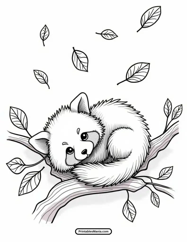 red panda in a tree coloring page pdf