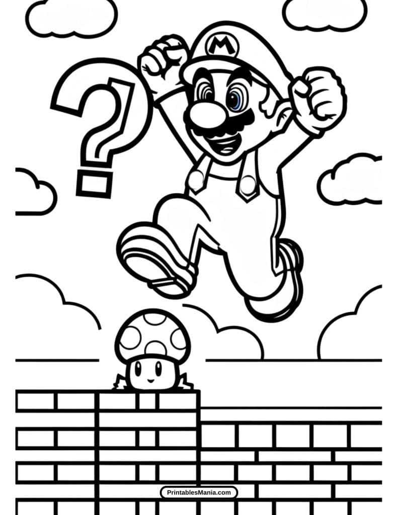 cute mario jumping coloring sheet for kids